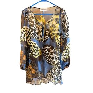 Fifteen Twenty XS Silk Sheer Butterfly Top Maximalist 3/4 Sleeve All Over Print